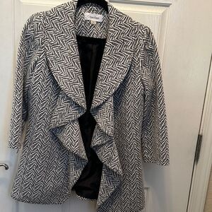 Calvin Klein Women's Chevron Open Front Blazer in Black and White Size 4